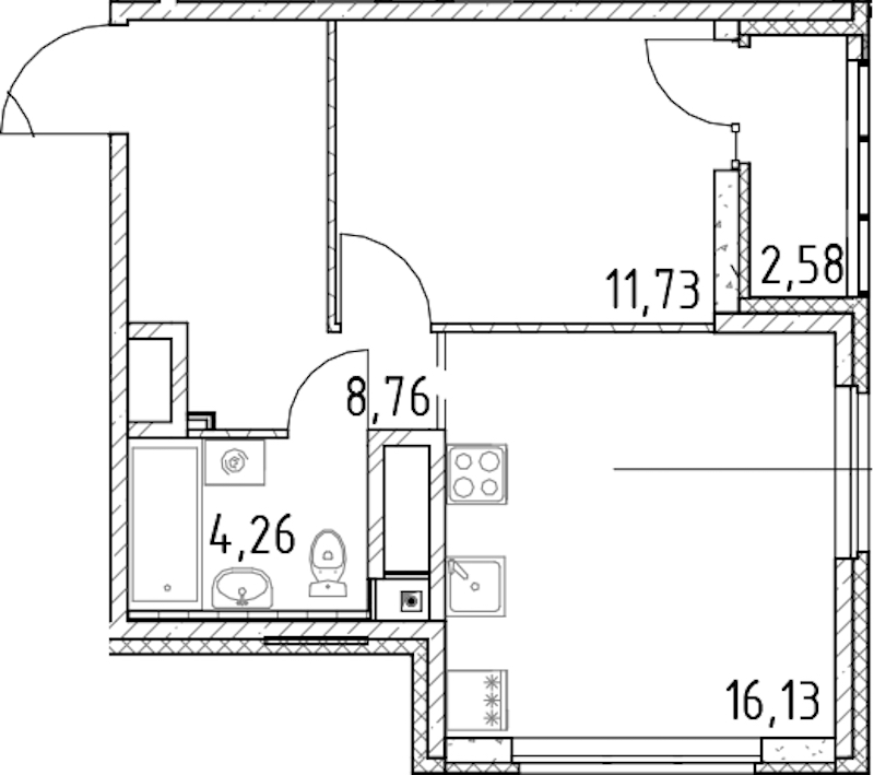 1-комнатная квартира 40.88 м², 21/23 эт., ЖК «Город Первых»